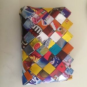 Recycled candy wrapper clutch